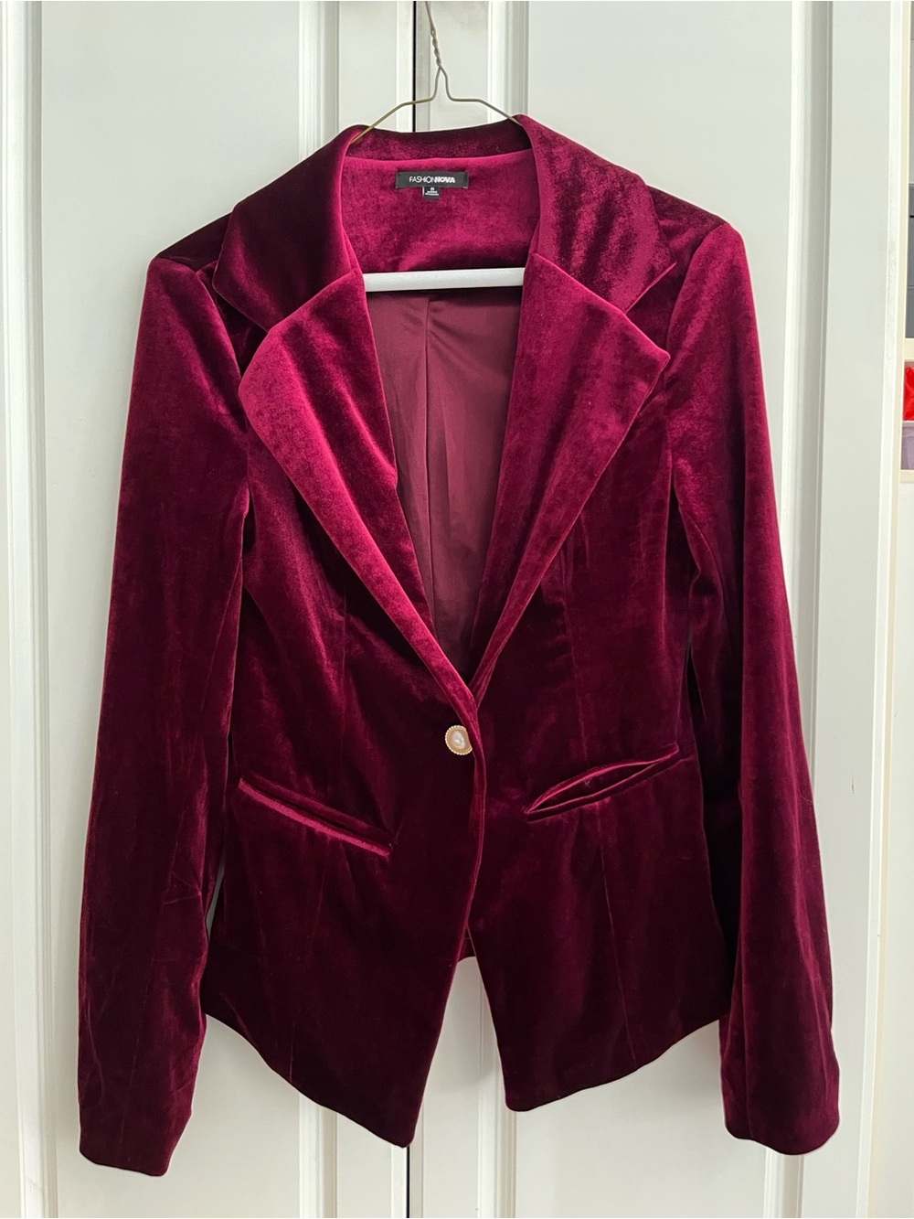Fashion Nova Women's Velvet Blazer Jacket - Deep Wine